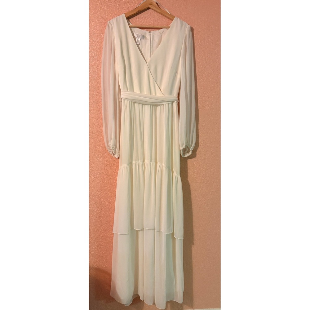 Donna Morgan Collection‎ Ivory Tiered Chiffon Dress - Bridal Wedding